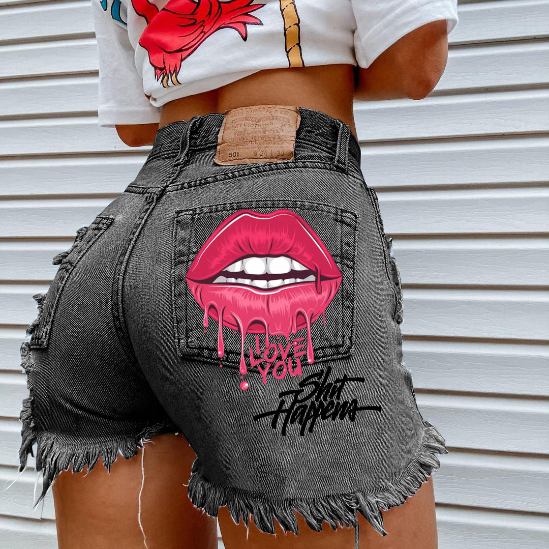 Kissy Lips Denim Shorts (2 colors)